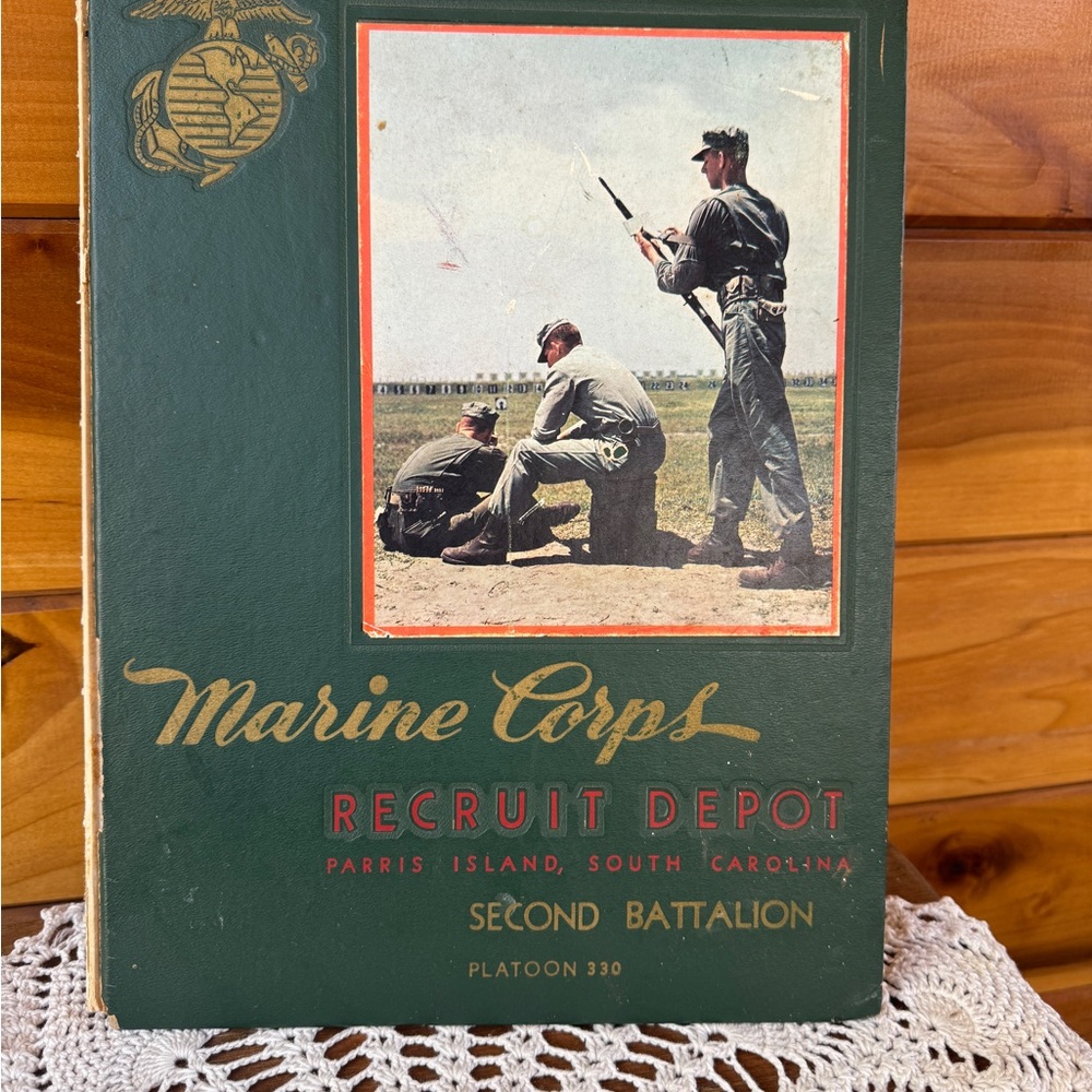 Marine Corps Recruit Depot Parris Island Vintage Book - Green & Gold